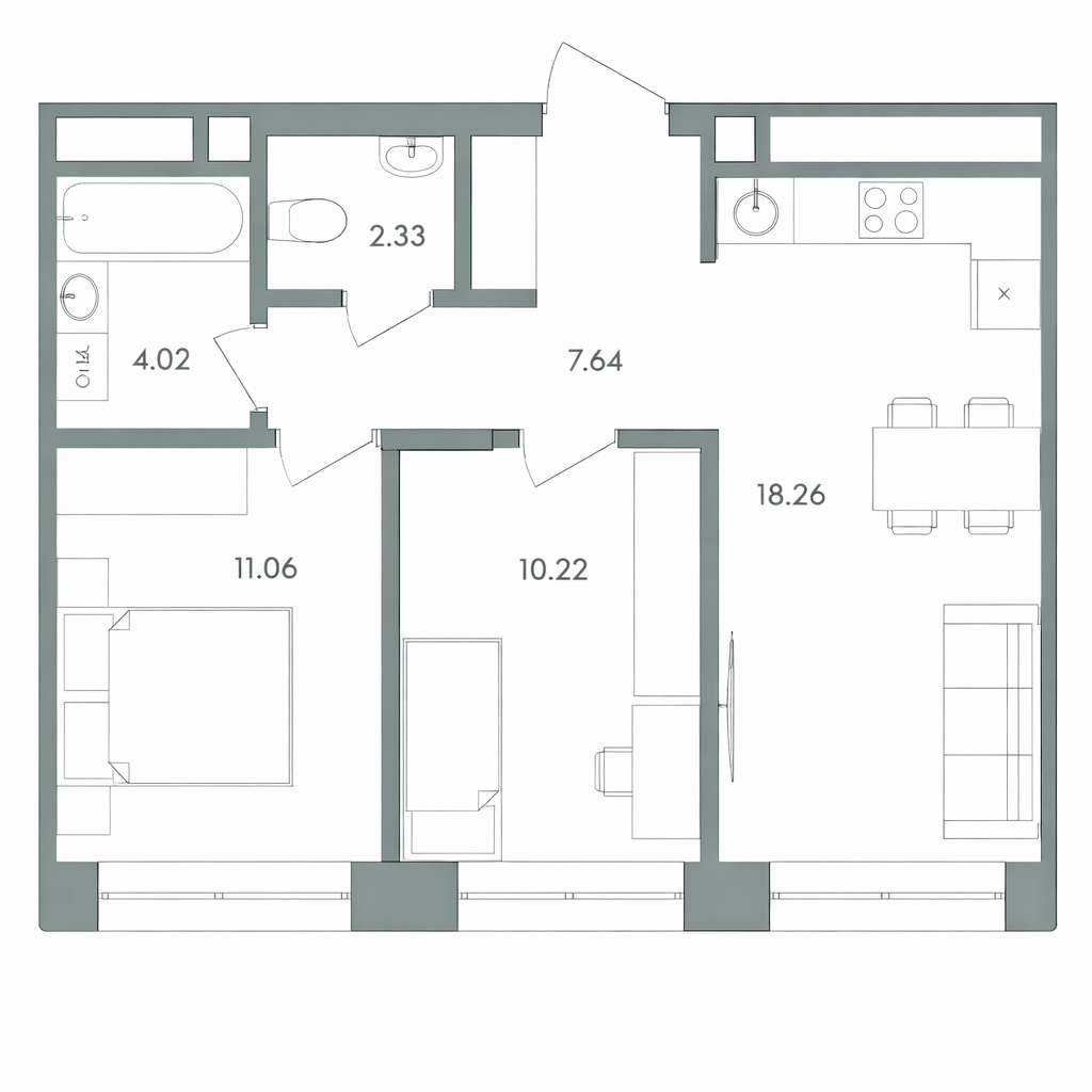 2-комнатная — Гранд-квартал "Гринкорд"
