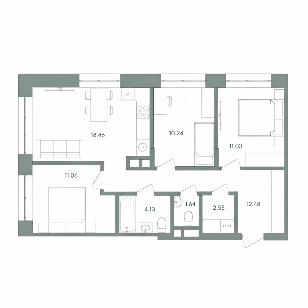 3-комнатная — Гранд-квартал "Гринкорд"